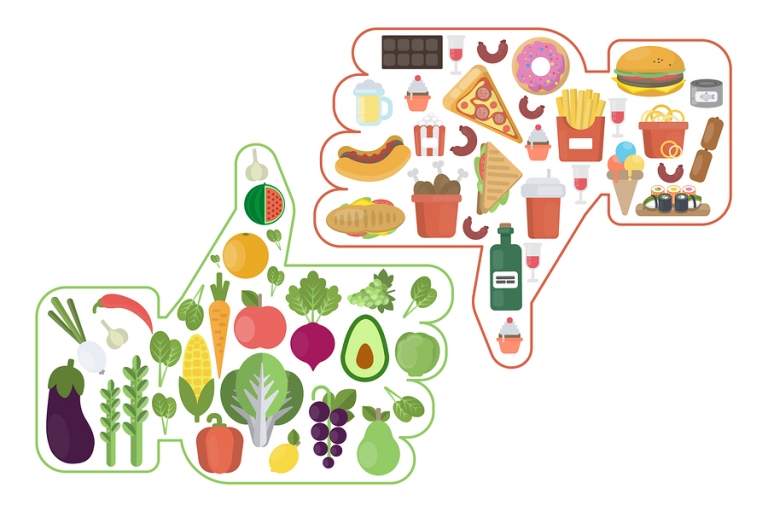bigstock Healthy Vs Junk Food Like And 230770414